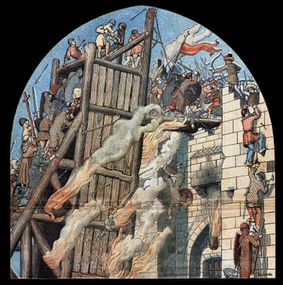 Første korstog: beleiringen og erobringen av Jerusalem ved kryssene ledet av Godefroy de Bouillon (1058-1100) i 1099. av Unknown artist