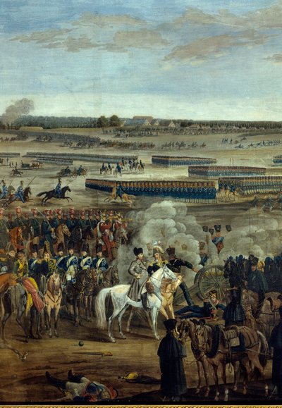 Første imperium: keiser Napoleon I (1769-1821) (på den hvite hesten) i slaget ved Leipzig (Battle of Nations), 16.-19. oktober av Unknown artist