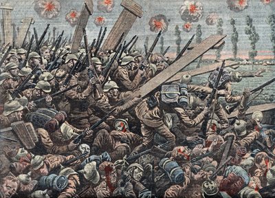Første verdenskrig: Den tyske hæren i slaget ved Yser i oktober 1914. Illustrasjon fra «Le pelerin» 29. november. av Unknown Artist
