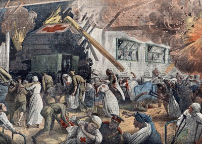 Første verdenskrig: bombing av et engelsk sykehus av tyske skvadroner, juni 1918 Illustrasjon fra «Le pelerin» 18/06/1918 Privat samling av Unknown Artist