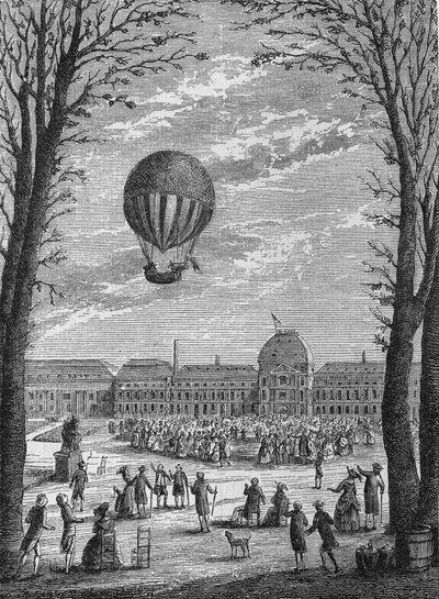Første flyreise til en hydrogengass-aerostat av Charles og Robert, 1. desember av Unknown artist