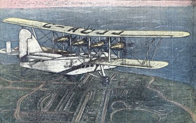 Første flytur med Short Scylla-flyet mellom London og Paris, juni 1934. Fra «Le pelerin», juni 1934. Privat samling. av Unknown Artist