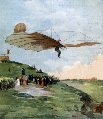 Første glidetest av Otto Lilienthal (1848-1896), en tysk ingeniør, på flyet hans i 1894 av Unknown artist