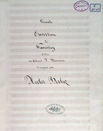Første side av notene til Waverley opus 1, ouverture, av Hector Berlioz av Unknown artist