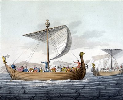 Flåten av Erobreren Vilhelm I (1027 - 1087) som seiler til England - i "Den gamle og moderne drakten"" av Ferrario, red. Milan av Unknown artist