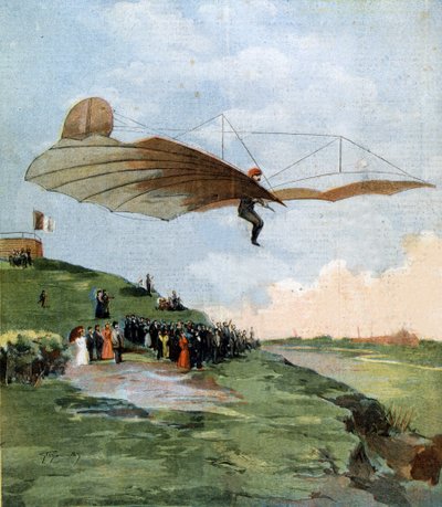 Flight of Otto Lilienthal (1848 - 1896), pioner innen gliding. 1894. av Unknown artist
