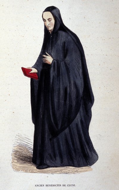 Tidligere Benedictine av Cluny. Gravering fra et album på religiøse ordre, Paris av Unknown artist