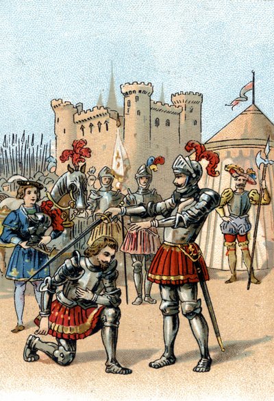 Frans I av Frankrike ber om å bli riddet av Chevalier Bayard etter seier i slaget ved Marignano, Italia av Unknown artist