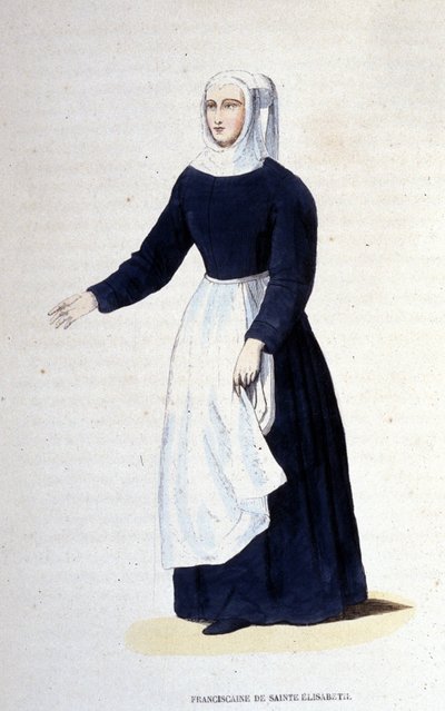 Fransiskanernonne av St. Elizabeth. Orden grunnlagt av St. Elizabeth av Ungarn (1207 - 1231). Gravering fra 1800-tallet. av Unknown artist