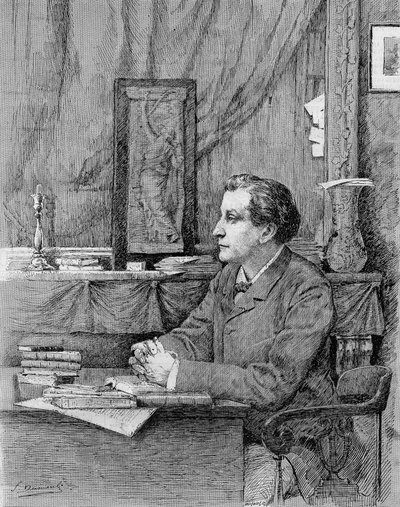 François Coppée (1842-1908), fransk poet og dramatiker. Tegning av M.F. Desmoulins.1885. av Unknown artist