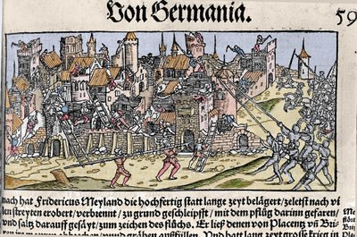 Frederick Barbarossa Keiser av Det hellige romerske rike erobret og ødela Milano.I 1162. av Unknown artist
