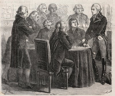 Fransk revolusjon: Grev Louis Marie de Narbonne-Lara (Narbonne Lara) (1755-1813) viser planene sine i komiteene til forsamlingen - gravering i "" Den illustrerte verden"" av Unknown artist