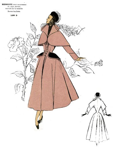 Fransk mote, Redingote-kåpedesign. av Unknown artist