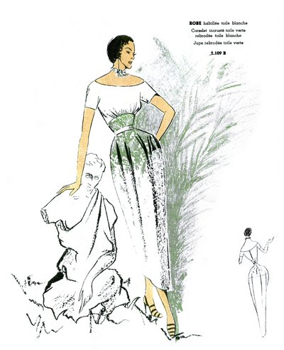 Fransk mote, brodert kjoledesign. av Unknown artist