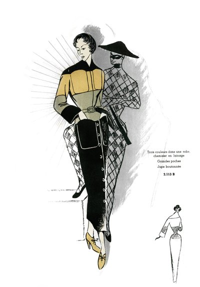 Fransk mote, design av ullskjortekjole. av Unknown artist