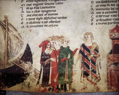 Fransk kjøpmann i Venezia. Miniatyr av "Roman de Troy"" av Benoit de Saint Maure. Biblioteca Marciana fra 1300-tallet, Venezia av Unknown artist