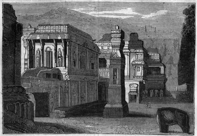 Fra det monolittiske tempelet til Kailasha (8. århundre) i India. av Unknown artist