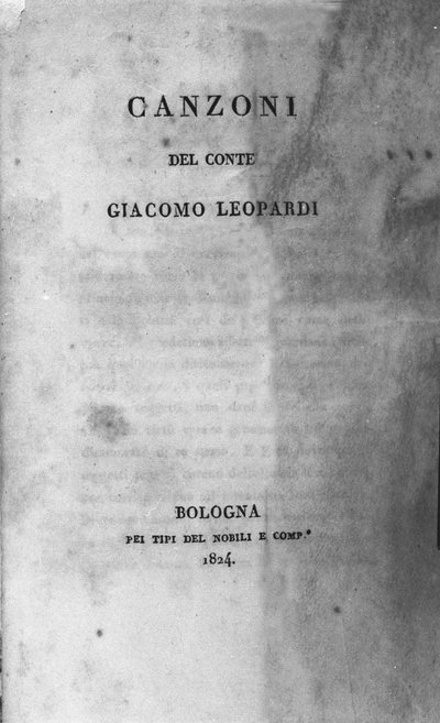 Frontispice av "" Canzoni "" (Chants) av den italienske poeten Giacomo Leopardi (1798 - 1837) 1824 av Unknown artist