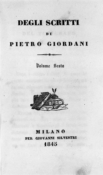 Frontispice av "" Av skriftene "" (Skrifter) av den italienske forfatteren Pietro Giordani (1774-1848) 1845 av Unknown artist