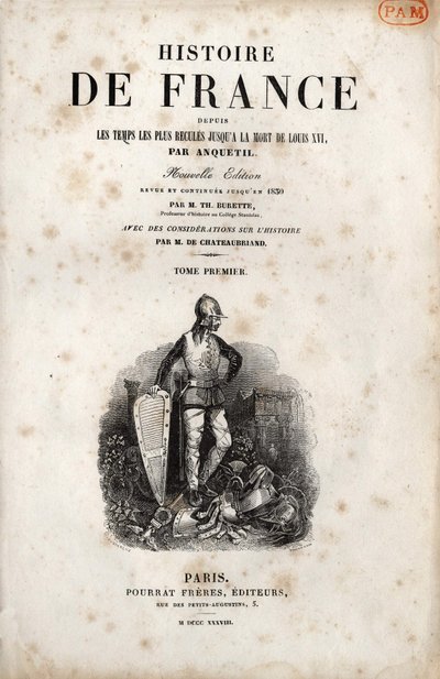 Frontispice of “” Histoire de France”” by Anquetil. 1838. av Unknown artist