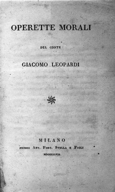 Frontispice av "Operette morali" (Små moralske verk) av den italienske poeten Giacomo Leopardi (1798 - 1837) 1827 av Unknown artist