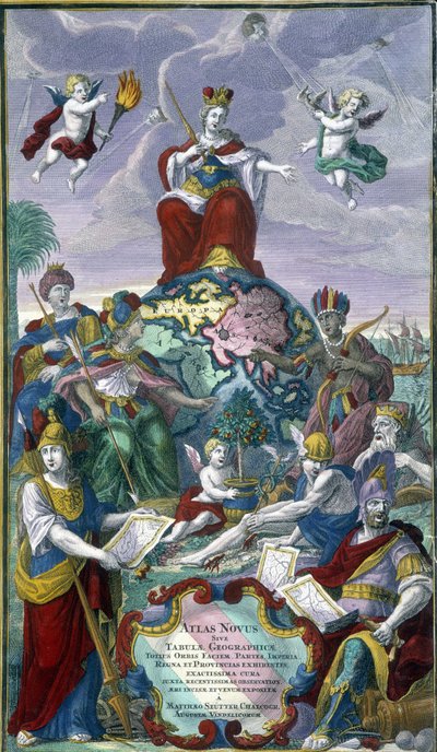 Frontispice av "New Atlas" av Seutter Georges Mattaus av Unknown artist