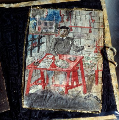 Frontispice av diktsamlingen til den portugisiske poeten Luis Vaz de Camoes, kjent som Camoans (1525-1580). Poeten er fengslet der. Lisboa, Nasjonalmuseet for antikk kunst av Unknown artist