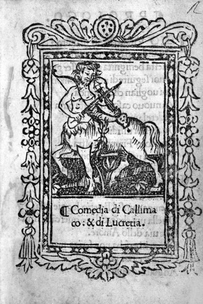 Frontispice av komedien "" La Mandragola "" av Niccolo di Bernardo dei Machiavelli (Nicolas Machiavel av Unknown artist
