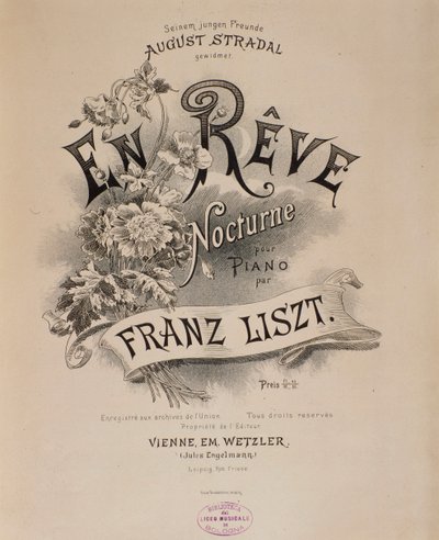 Frontispice av partituret "" En reve"" av Franz Liszt (1811-1886) Bologna fra 1800-tallet, civico museo musicale av Unknown artist