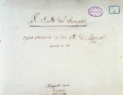Frontispice for Bortføringen fra Seraglio, opera av Mozart, Lichtenthal-versjon (1838) av Unknown artist