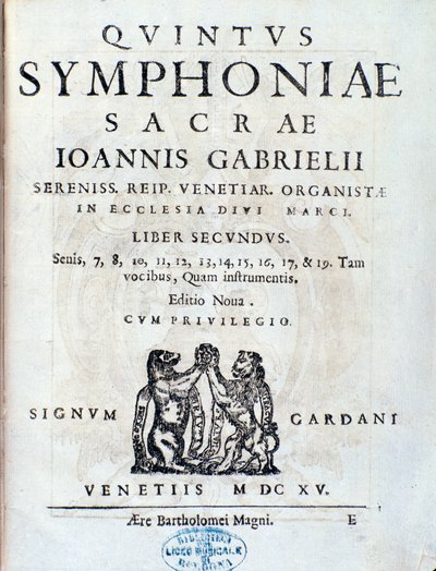 Frontispice av den andre boken av Sacrae symphoniae av Giovanni Gabrieli av Unknown artist