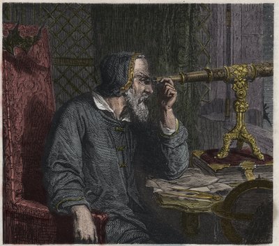 Galileo Galilei og hans teleskop av Unknown artist
