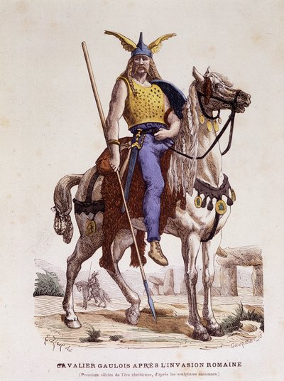 Gallisk rytter etter den romerske invasjonen - i "" Costumes de Paris gjennom århundrene"" av Unknown artist