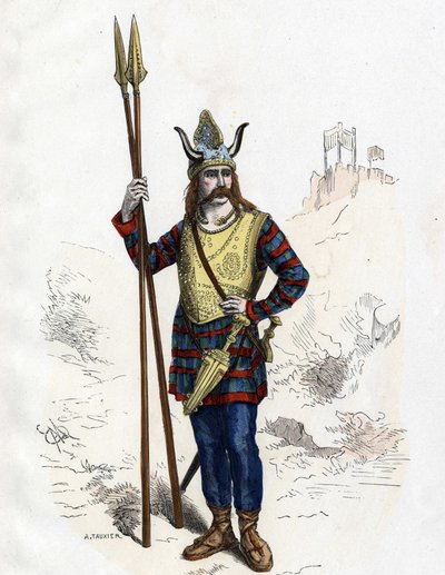 Gallic leader before the Roman conquete - in “” The Civil and Military Costumes of the French through the centuries Paris F. Roy 1882”. av Unknown artist