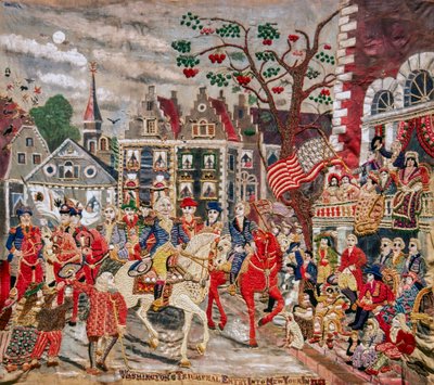 George Washington ankommer triumferende Federal Hall i New York City av Unknown artist