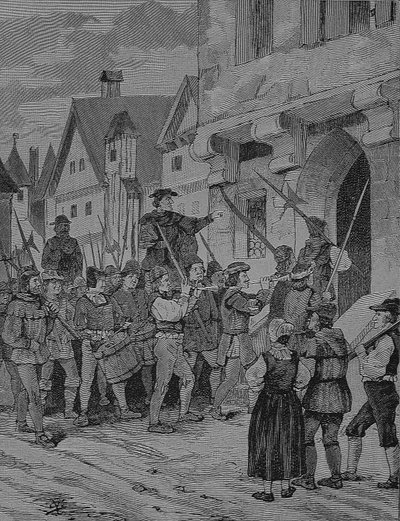 Den tyske bondekrigen (1524-1526): Orenbach, bønder, Rotenburg, Bayern, Tyskland av Unknown artist