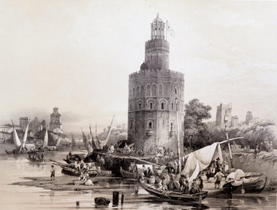 Gold Tower, Sevilla, "Kunstnerisk og monumentalt Spania med kjente steder og monumenter i Spania"" av Don Genaro Perez de Villa av Unknown artist