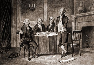 Governor Morris (1752-1816), with Adams, Hamilton and Jefferson. av Unknown artist