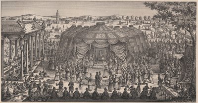 Stor bankett gitt av Tamerlan (1336-1405) (eller Timur Lang, "Timur den lamme") på Khani Gheul-sletten for å feire barnebarnas ekteskap - Gravering fra 1800-tallet av Unknown artist
