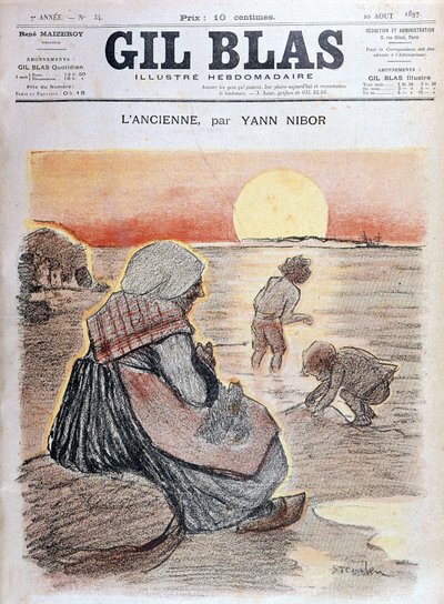 Bestemor og barn i solnedgangen, "" Gil Blas"" 20. august av Unknown artist