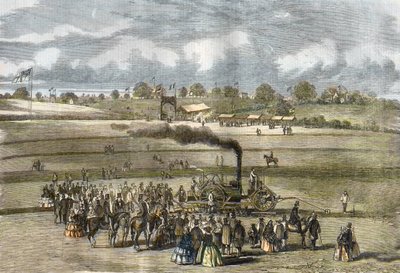 Storbritannia: Landbruk, pløyescene. Boydell dampplog nær Louth i 1854. (damppløying med Boydells motor nær Louth). av Unknown artist