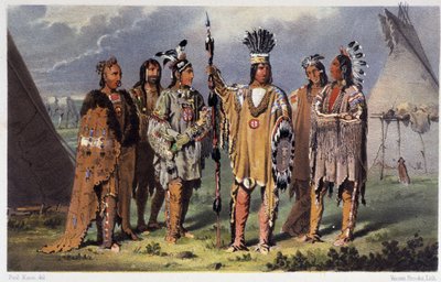 Gruppe av seks indiske høvdinger - i "" Vandring av en kunstner blant indianerne i nord-Amerika"" av Paul Kane, Longmans & Roberts, London av Unknown artist