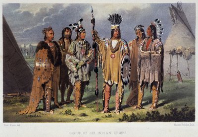 Gruppe av seks indiske høvdinger - i "" Vandring av en kunstner blant indianerne i nord-Amerika"" av Paul Kane, Longmans & Roberts, London av Unknown artist