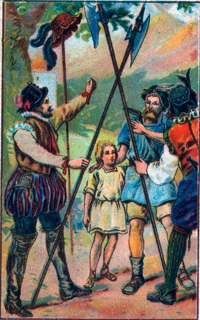 Guillaume Tell (William Tell) (legendariske helter fra sveitsisk uavhengighet) nektet å bøye seg for hatten. Kromolitografi fra slutten av 1800-tallet. av Unknown artist