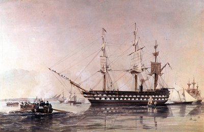 HMS Agamemnon 91 guns a Royal Navy - The HMS Agamemnon second line ship built for the Royal Navy in 1852 - av Unknown artist