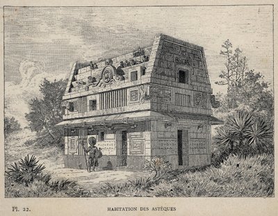 Habitation des Asteques (Azteques) (some av aztekerne) - gravering av 1889 i "History of human habitation at the Universal Exhibition of 1889, av Mr Charles GARNIER - Librairie centrale des beaux-arts Paris 1889 av Unknown artist