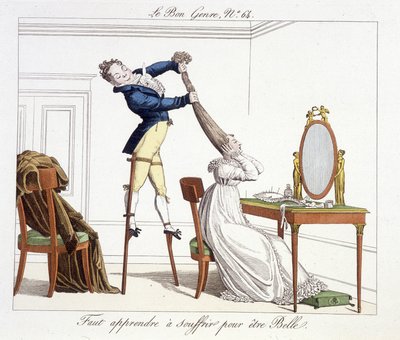 Frisørøkt: lære å lide for å være vakker - i "" Le Bon Genre"", deb. 1800-tallet av Unknown artist