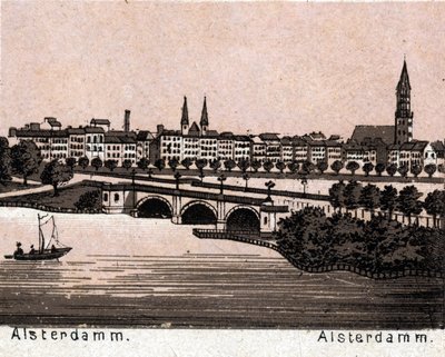 Hamburg (Hamburg), Tyskland: utsikt over Alsterdamm. i "" Verden illustrerer 168 visninger"" Udatert (slutten av 1800-tallet) av Unknown artist