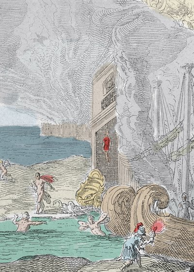 Hangde Iphis frastøtt av Anaxarete. Detalj av en illustrasjon hentet fra bok XIV av "" Metamorphoses"" (Metamorfosi) av Ovide (43 f.Kr.-17 e.Kr.). Gravering 1637 av Unknown artist