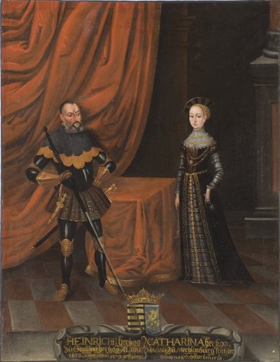 Henri IV de Saxe, dit le Pieux et Catherine de Mecklembourg - hertug Henrik den fromme (1473-1541) og hertuginne Katarina av Mecklenburg (1487-1561), anonym. Olje på lerret. Dimensjon: 101,5x79 cm. Nationalmuseum Stockholm av Unknown artist